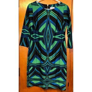 J Taylor Green Blue Geometric Abstract Colorful Print Sheath Dress Size 6
